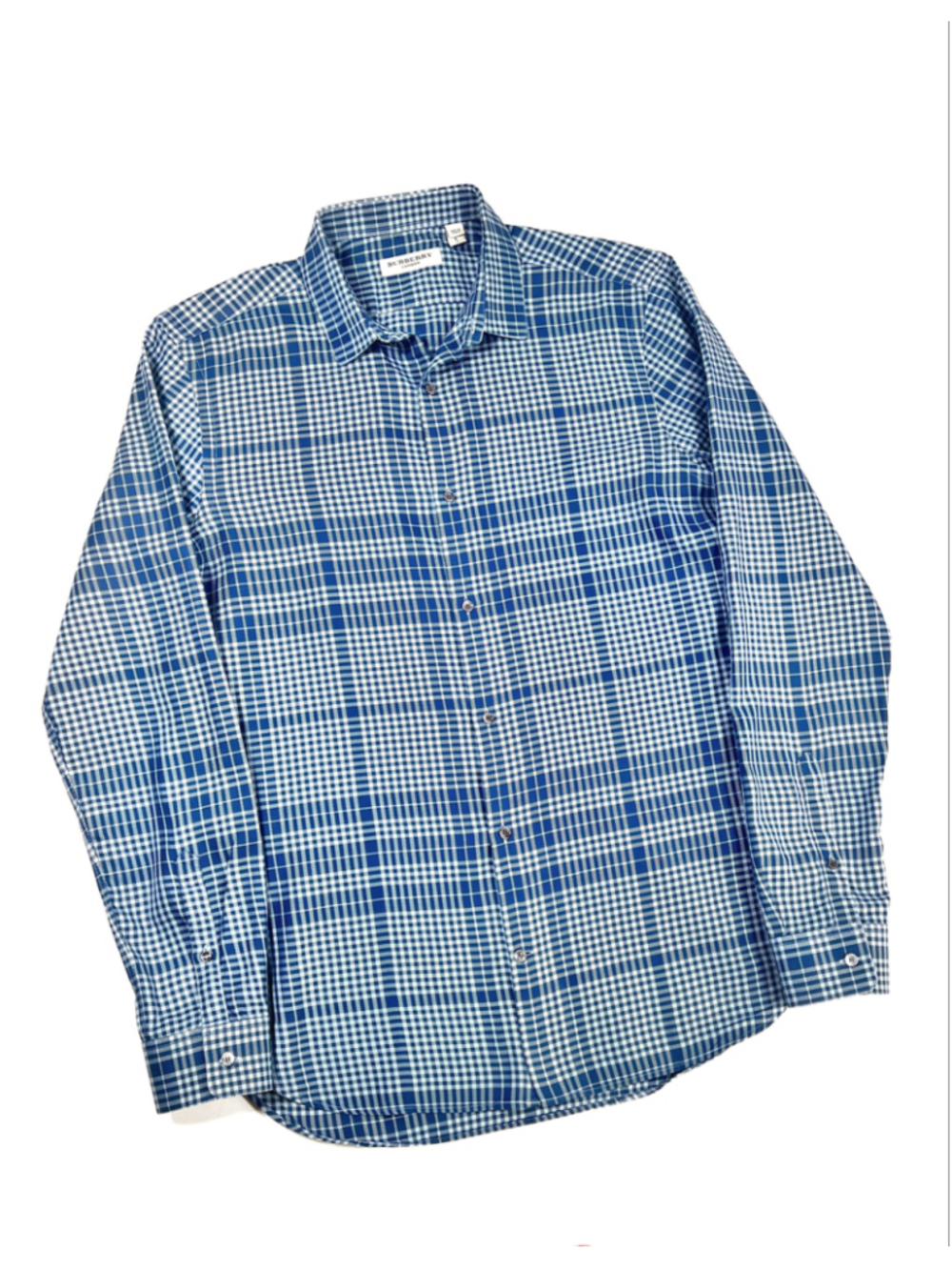 Burberry Mens Shirt Casual Button Down Shirt, Size L Blue Plaid